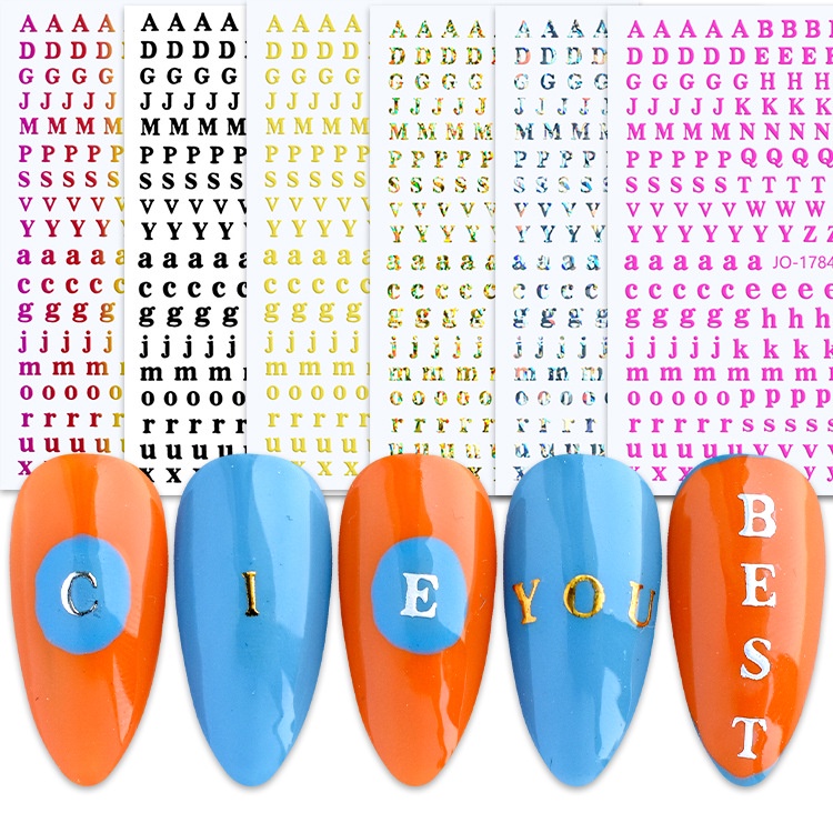 2022 Nail Decals Letters Nail Stickers Gold Letter Sticker Laser Golden