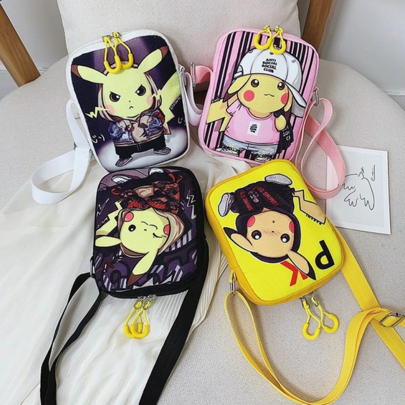 POKEMON PIKACHU UNISEX SLING BAG CANVAS KIDS CHILDREN ADULT MULTIPURPOSE BAG BEG SILANG LELAKI PEREMPUAN