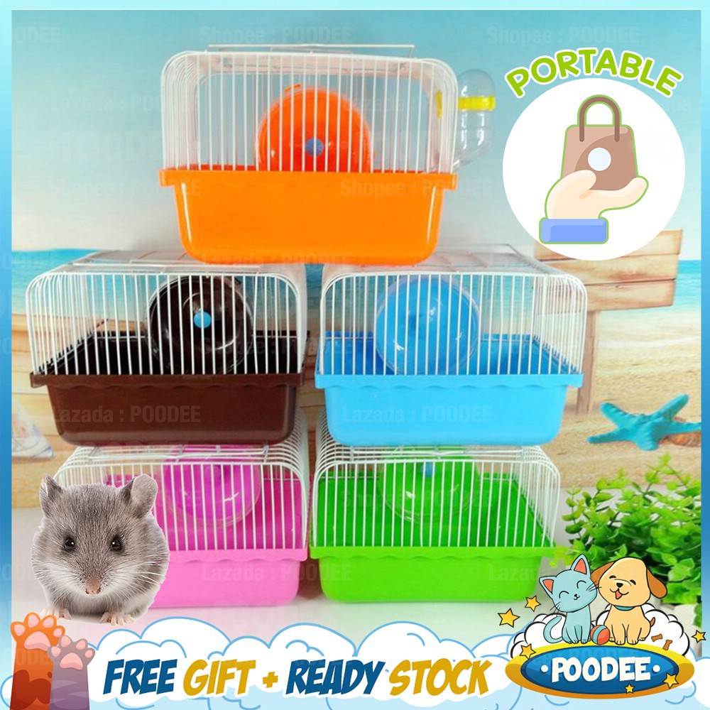 POODEE Portable Hamster Cage wt Running Exercise Wheels Water Bottle