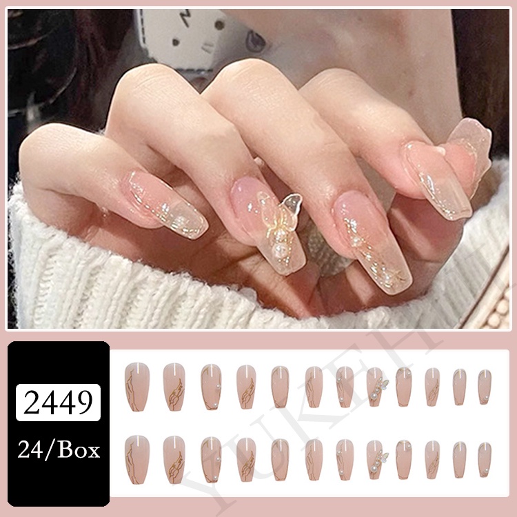 YUKEHUI 24pcs Artificial Matte french nail fake nails nail sticker ...