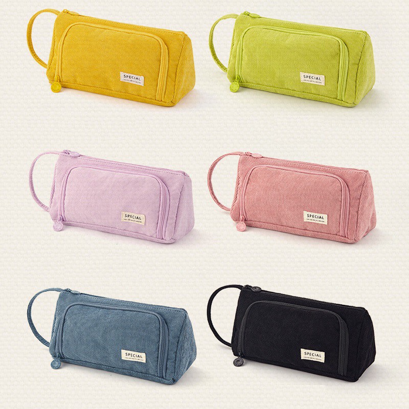 PenLab Corduroy Pen Bag Pencil Case Light Color Multi Slot Easy Handle ...