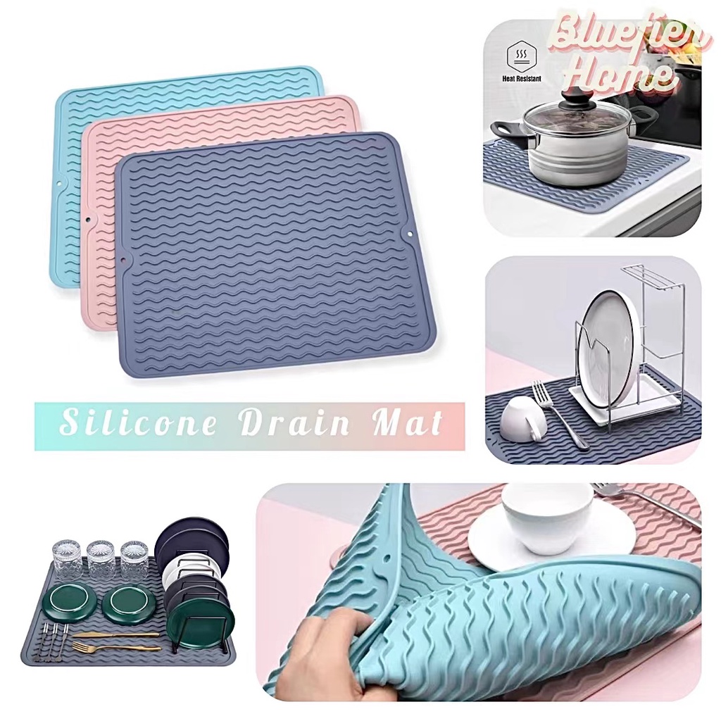 Silicone Drain Mat Dish Draining Mat Drainer Pad Heat Resistant  Multifunctional Drying Mat Kitchen Table Placemat