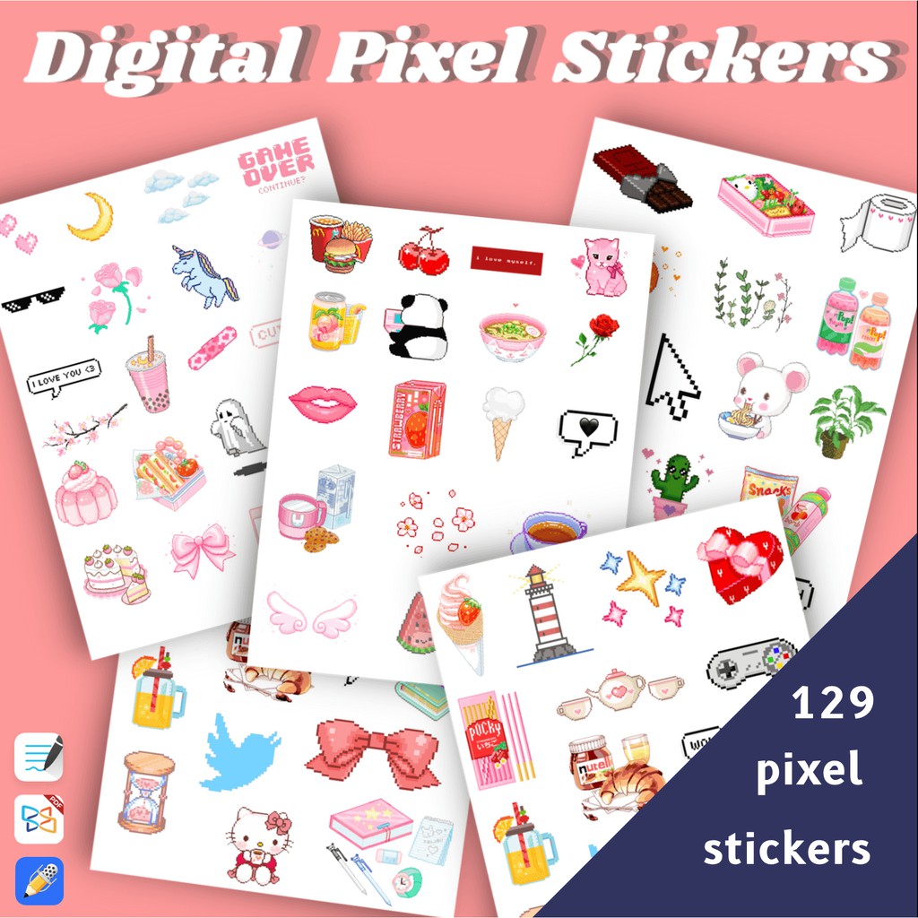 Pixel Digital Stickers || Cute & Aesthetic Digital Stickers for Digital ...