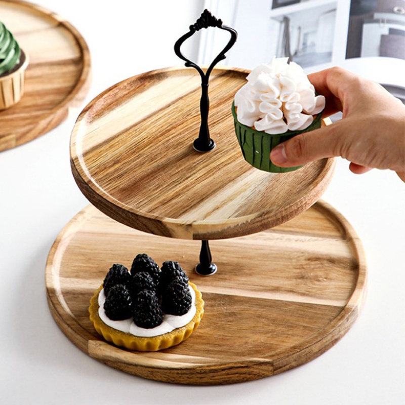 ZPLUS Acacia Wood 3 Tiers High Tea Dessert Kuih Raya Cake Stand Fruit ...