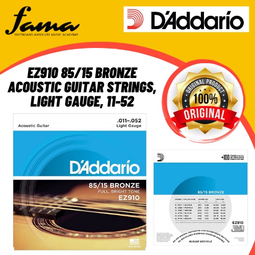 [FAMA]D'Addario EZ910 85/15 Bronze Acoustic Guitar Strings, Light Gauge