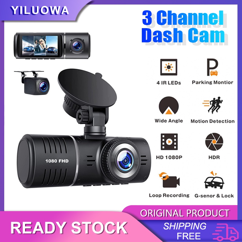 3 Channel Dash Cam Front Inside Rear Three Way Car Dash Camera With ...