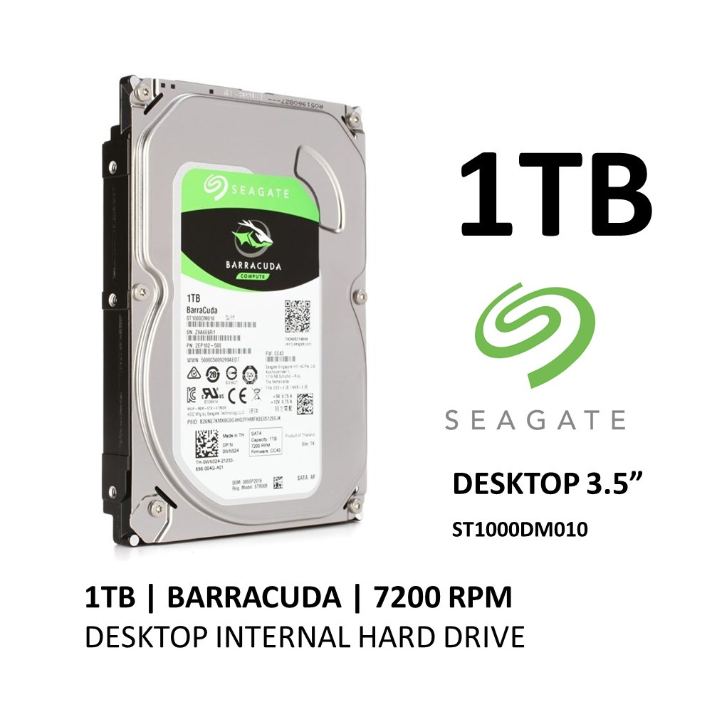 Seagate BarraCuda ST1000DM010 1TB 7200 RPM 64MB Cache SATA 6.0Gb/s 3.5 Hard  Drive Bare Drive 