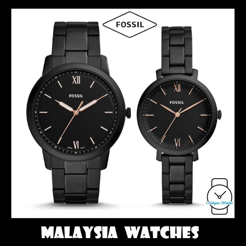 Fossil Couple FS5514SET His Her Three Hand Black Stainless Steel Watch Box Set Shopee Malaysia