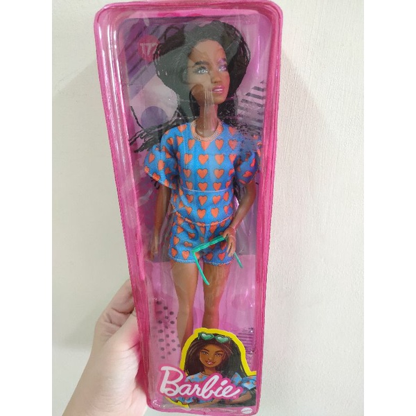 Barbie Fashionista doll with grey mouse print dress and ruffled sleeves and  pink booties and sun glasses lavender hair | Shopee Malaysia