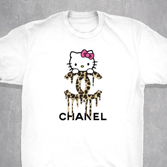 Hello Kitty Chanel Cute Leopard Print Man Women Unisex Shirt 100% Cotton