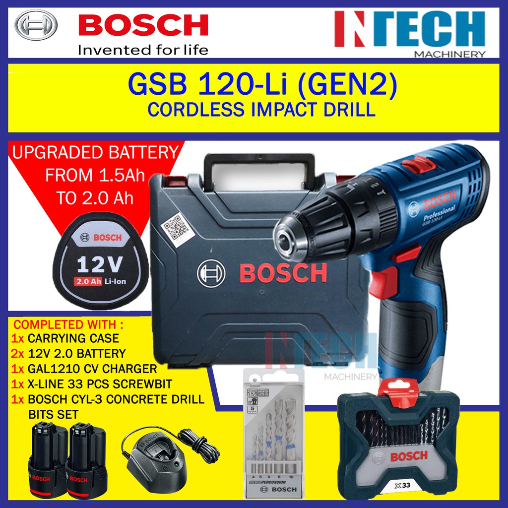 GSB120 LI GEN2 CORDLESS DRILL CYL 3 CONCRETE SET 5PCS 2608680726 X LINE 33PCS OR 38PCS X LINE SCREWDRIVER DRILL BIT Shopee Malaysia
