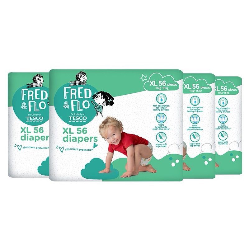 Tesco Fred & Flo Disposable Diapers Tape Size XL56 (1 Pack) Shopee