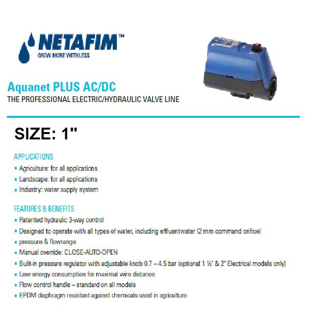 Aquanet Plus AC/DC Hydraulic Control Valves