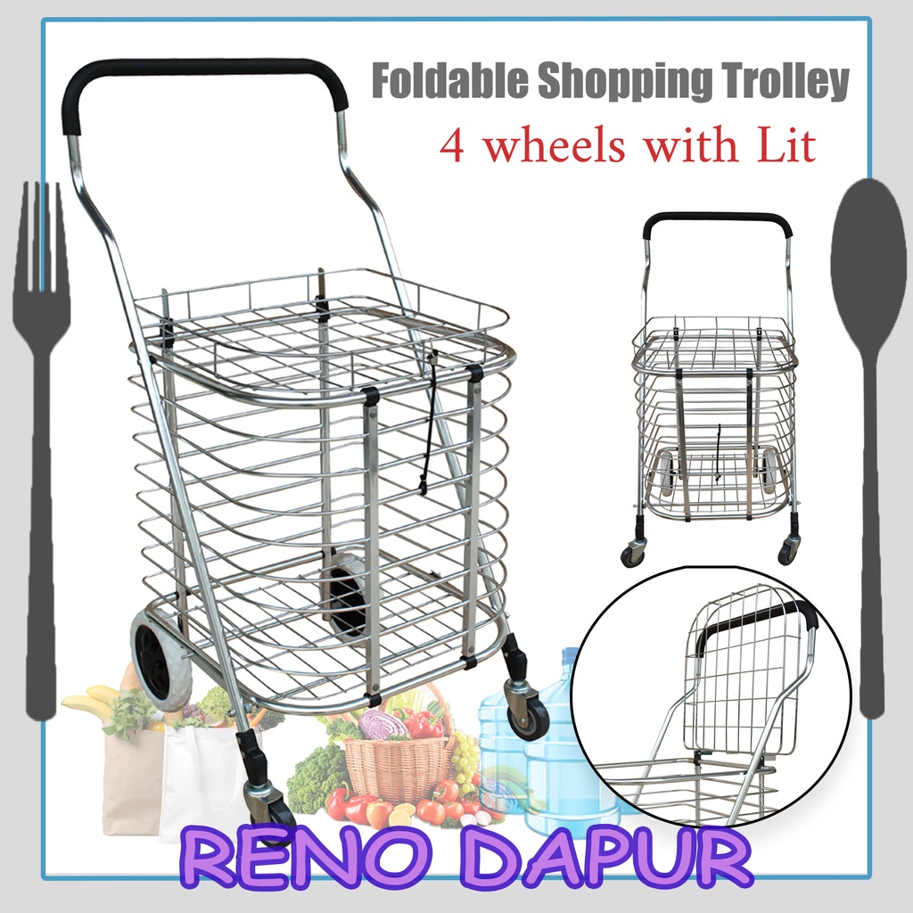 RENODAPUR 604 Shopping Cart Trolley w/Lit Foldable Folding Grocery