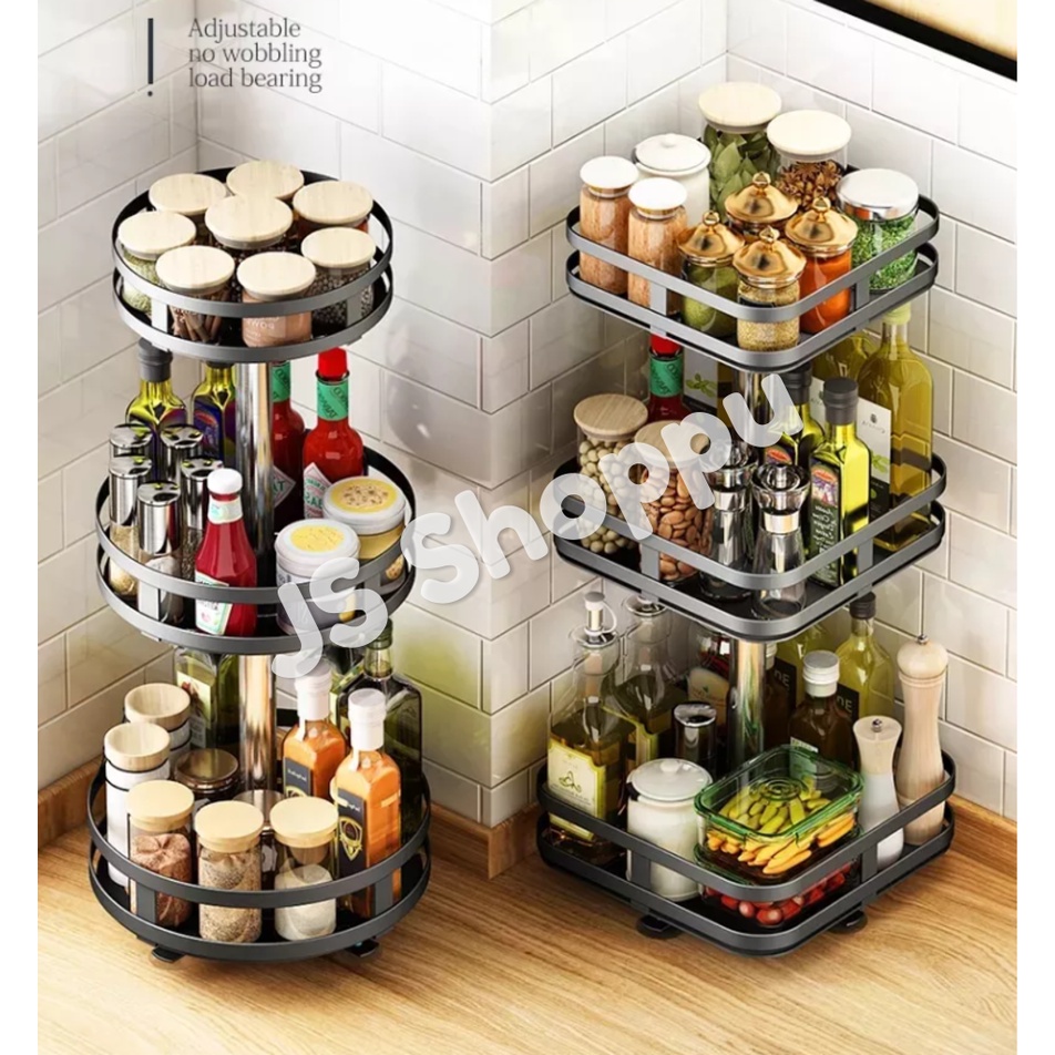 Kitchen Rotate Rack Round Spice Rack Rak Pusing Storage Rack