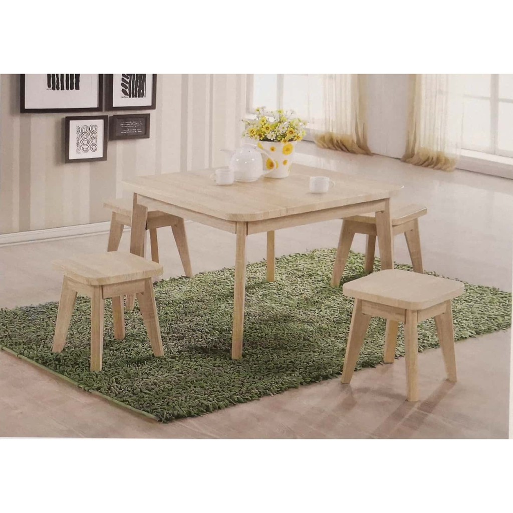 SquareHanaOak Children Dining Table + Dining Chair SET ( 1 Table + 4