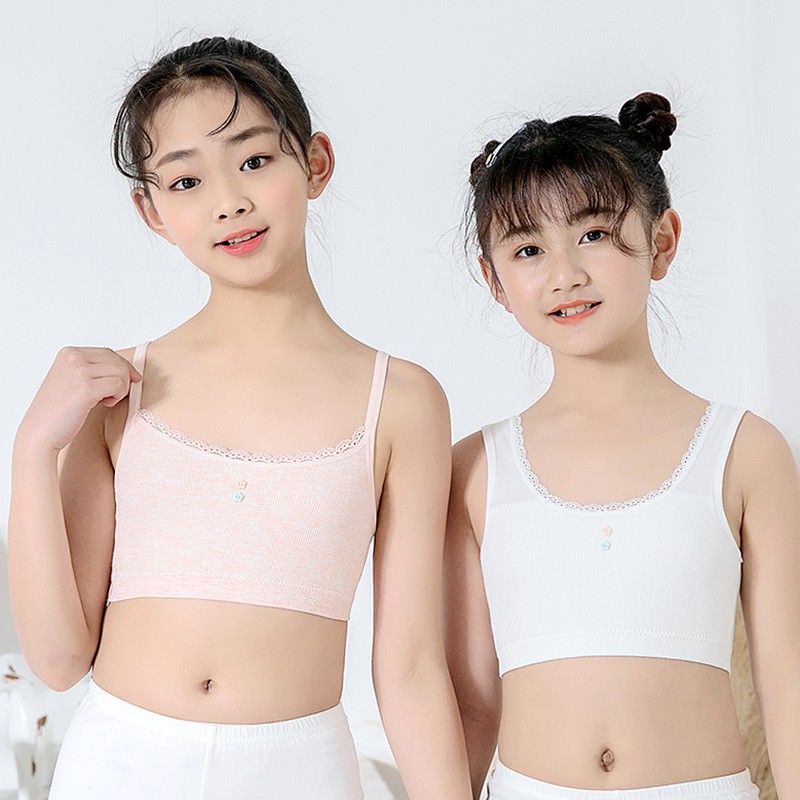 Happy Cherry 2 Pieces Girls Ice Silk Crop Bras Teen Underwear Vest