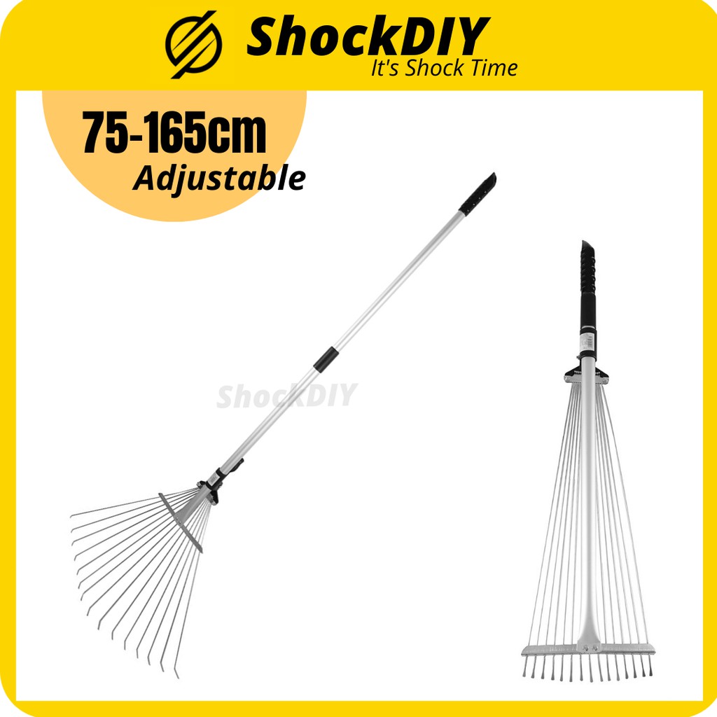 Adjustable Garden Rake Extendable Leaves Rake with Flexible Teeth Rod ...