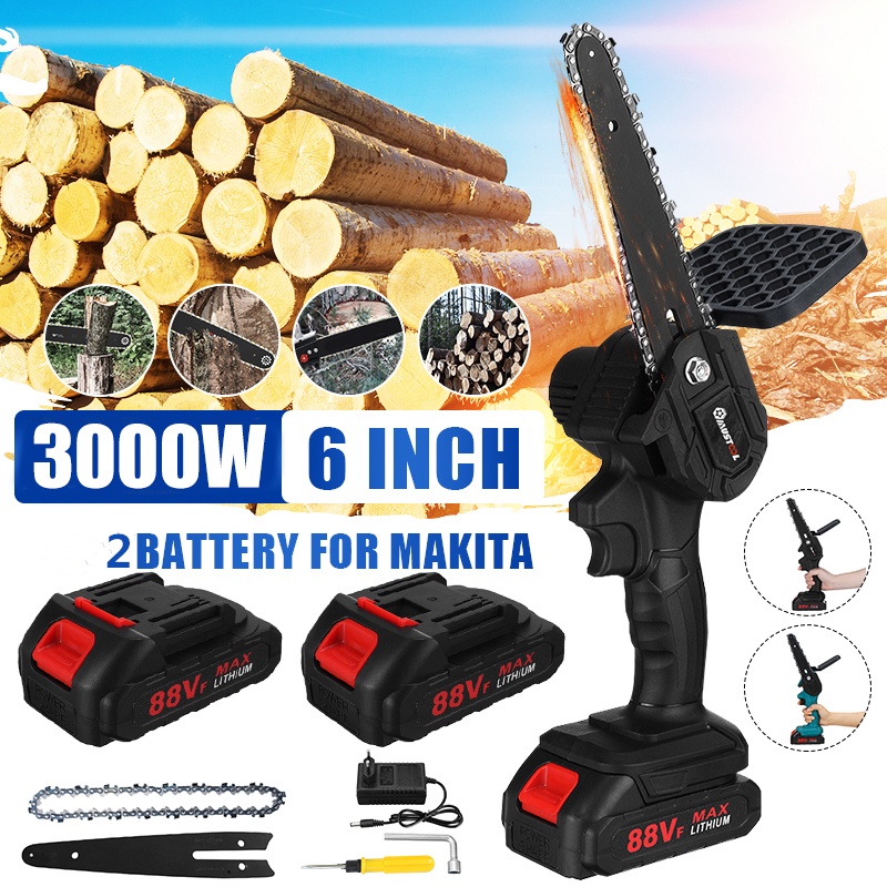 88V 6 Inches Mini Cordless Electric Chain Saw With 1/2PCS Battery ...