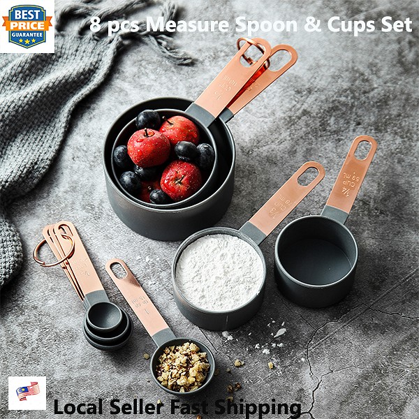 Measuring Cups 8 Piece and Measuring Spoon Set with Stainless Steel ...
