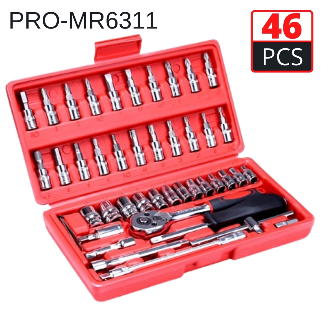 PROMR6311 46Pcs 1/4 Inch Tools Screwdriver Box Socket Set Ratchet