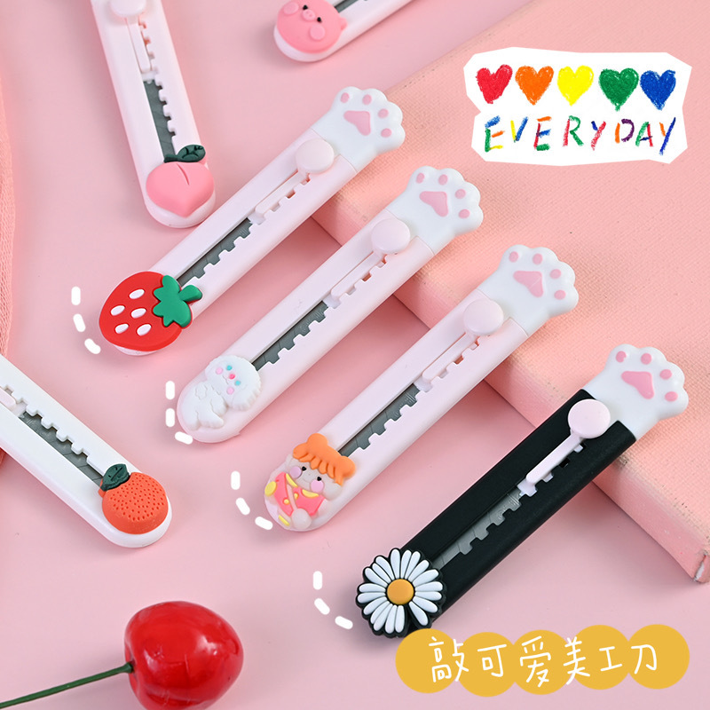 2Pack Kawaii Mini Pocket Cat Paw Art Utility Knife Express Box Knife Paper  Cutter Craft Wrapping Refillable Blade Stationery