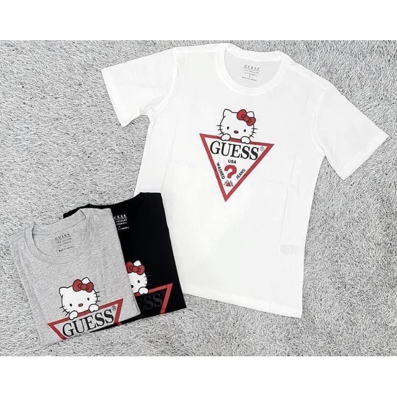 Ready Stock Men Women Guess x hello kitty t shirts 100 cotton Shopee Malaysia