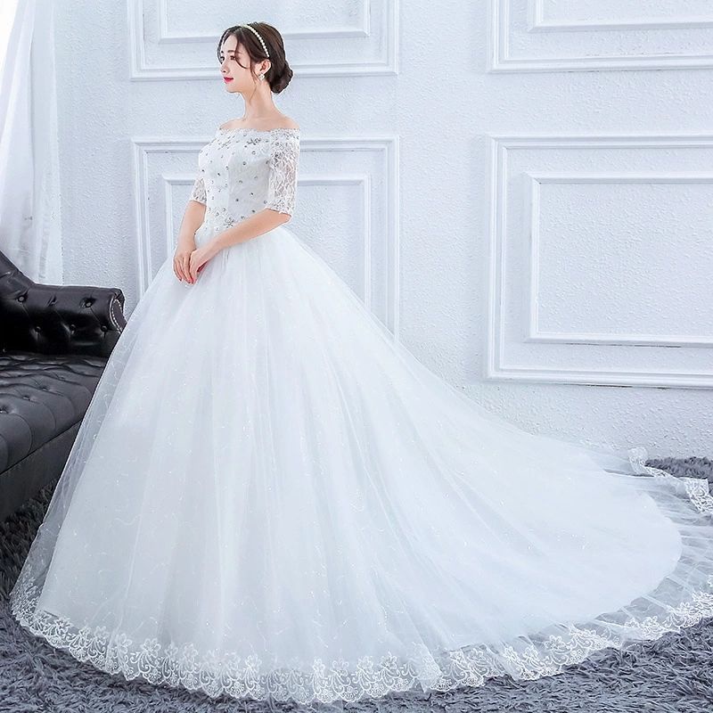 Long white lace gown best sale