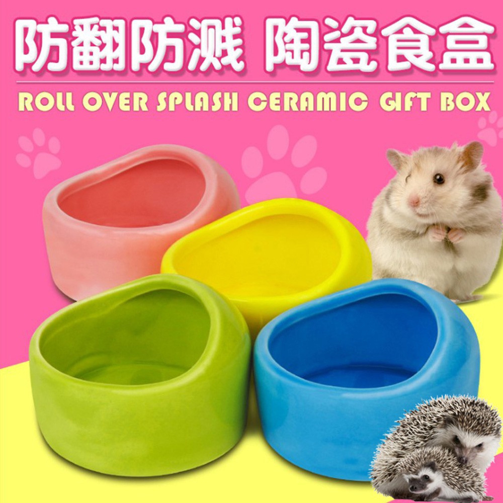 Hamster Ceramic Food Bowl, Double Grid Design Anti-Turning Food and Water Dish f