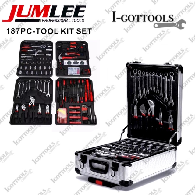 JUMLEE 187pcs Heavy Duty Tool Kit Socket Set Screw Drivers Tools Box ...