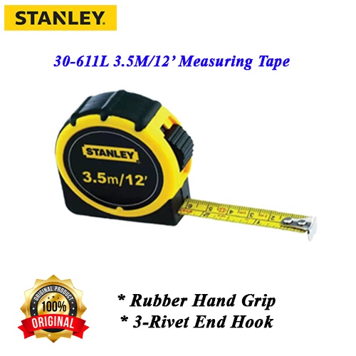 STANLEY 30-611L Rubber Grip 3.5M / 12ft Measuring Tape Nylon Power Lock ...