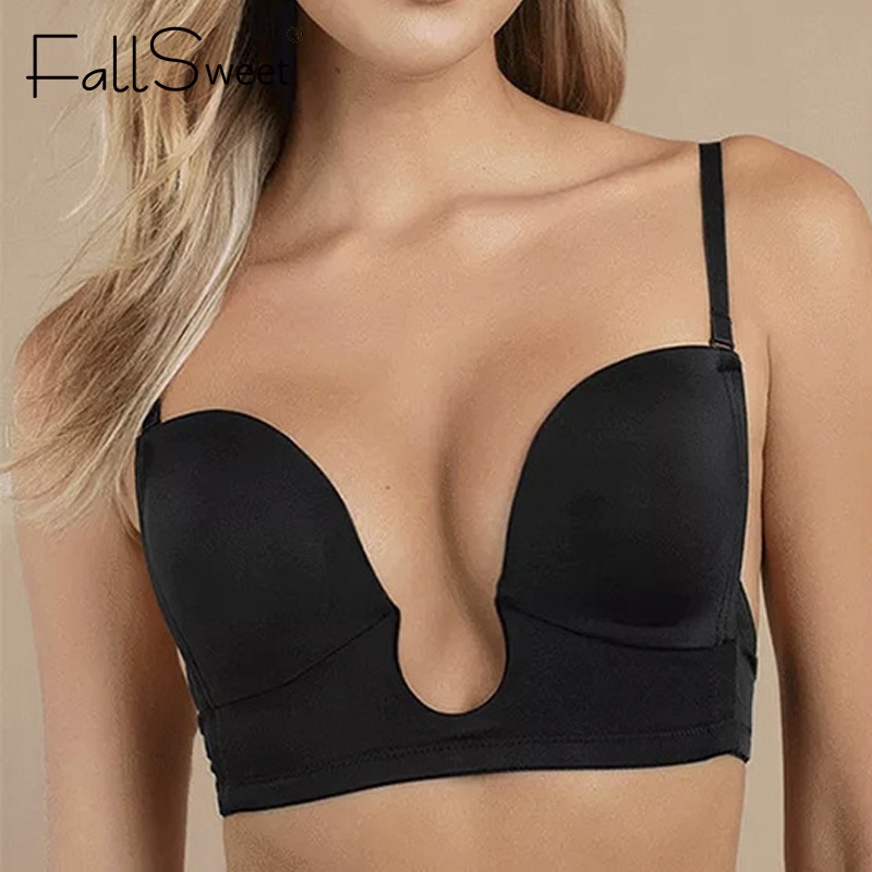 FallSweet Sexy Wireless Bras for Women Ultra Thin Lace Bralette Deep V  Plunge Bra