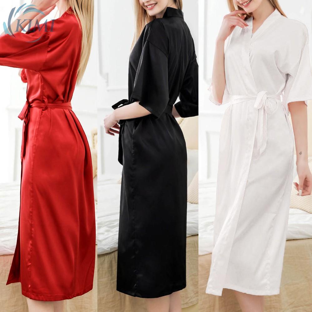 Bathrobe Pajamas Robes Satin Silk Short Sleeve Sleepwear Dressing Gown ...