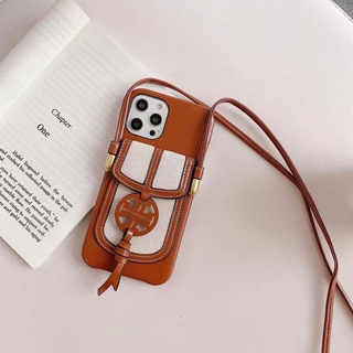 Brand Tory Burch leather explosion-proof and drop-proof card case with  leather lanyard catwalk style iPhone case Suitable for .  12proMax.  | Shopee Malaysia