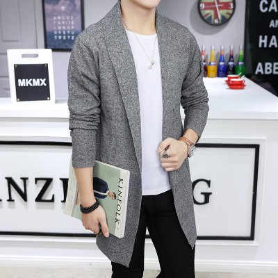 Men s Long Knitted Lapel Open Front Cardigan Shopee Malaysia