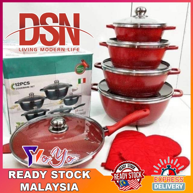DSN 12pcs Cookware Set Granite Periuk Set Cookware Non Stick Casserole ...
