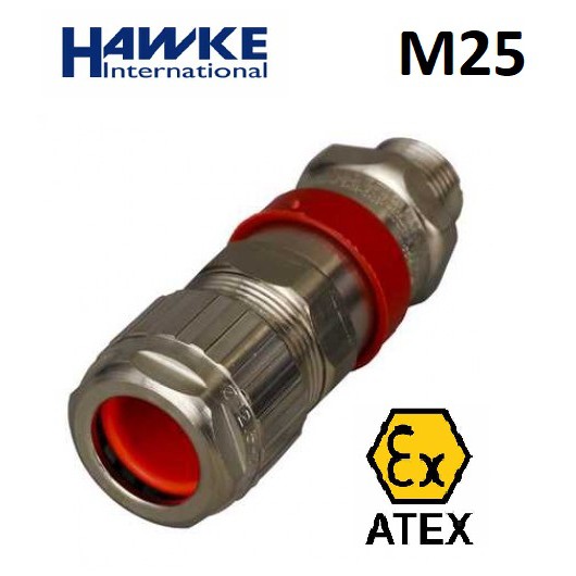 Exe/Exd Cable gland, HAWKE, Nickel Plated Brass, M25, IP66, IP67 & IP68