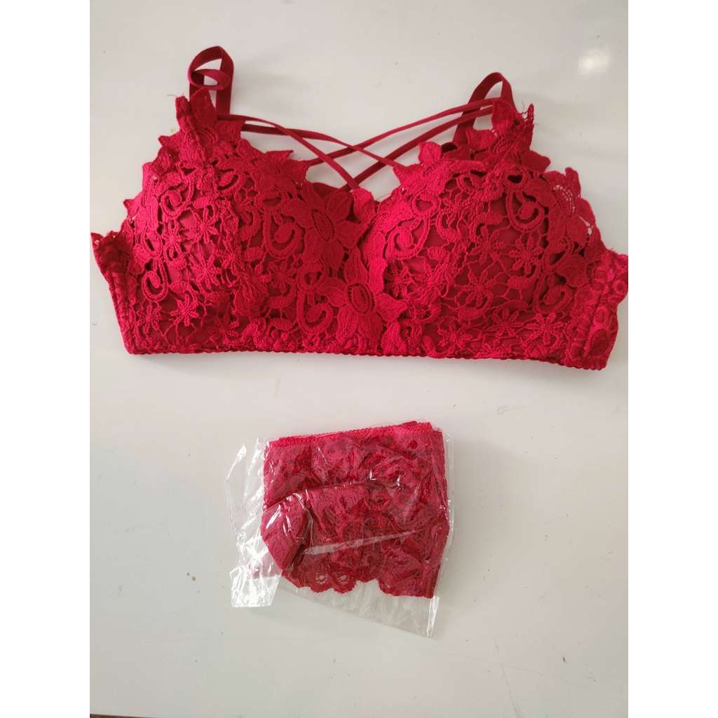 Women Sexy Lace Inner Bra Lingerie Set with Panties Red Size 38/85 ...