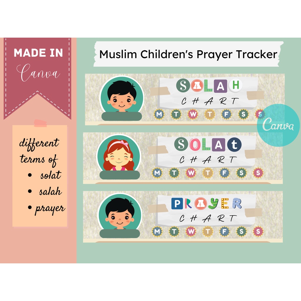 PRINTABLE AND CANVA TEMPLATE SOLAT TRACKER / PRAYER TRACKER FOR MUSLIM ...