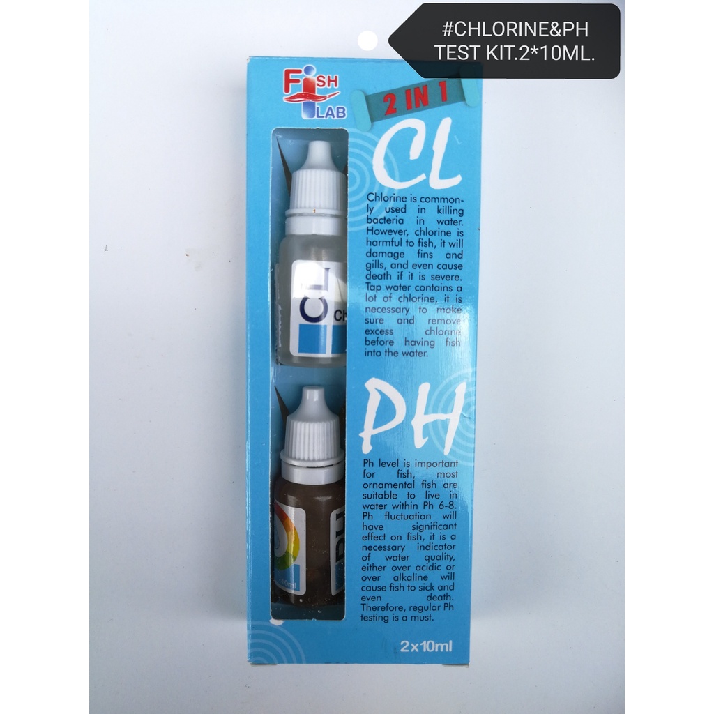 Fish Lab 2in1 Chlorine pH Tester 2x10ml Aquarium Water Akuarium Air ...