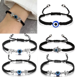 Set of 2 Evil Eye Bracelets - Adjustable Black String Wristbands for Protection and Good Luck - Couples Gift Set for Women and Men - Kabbalah Lucky