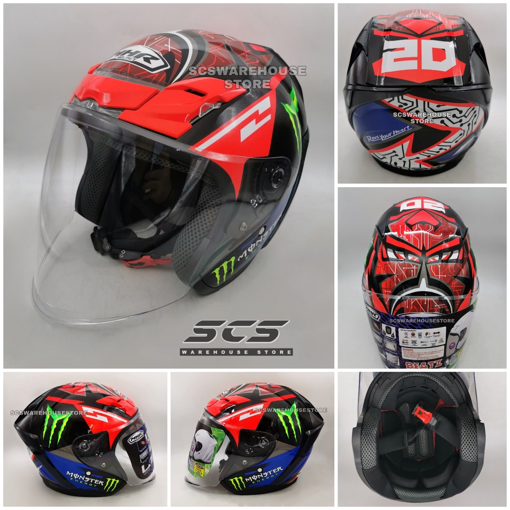 MHR Helmet Open Face OF622 Beatz-F 20M Red Color Monster 20 Visor Clear ...