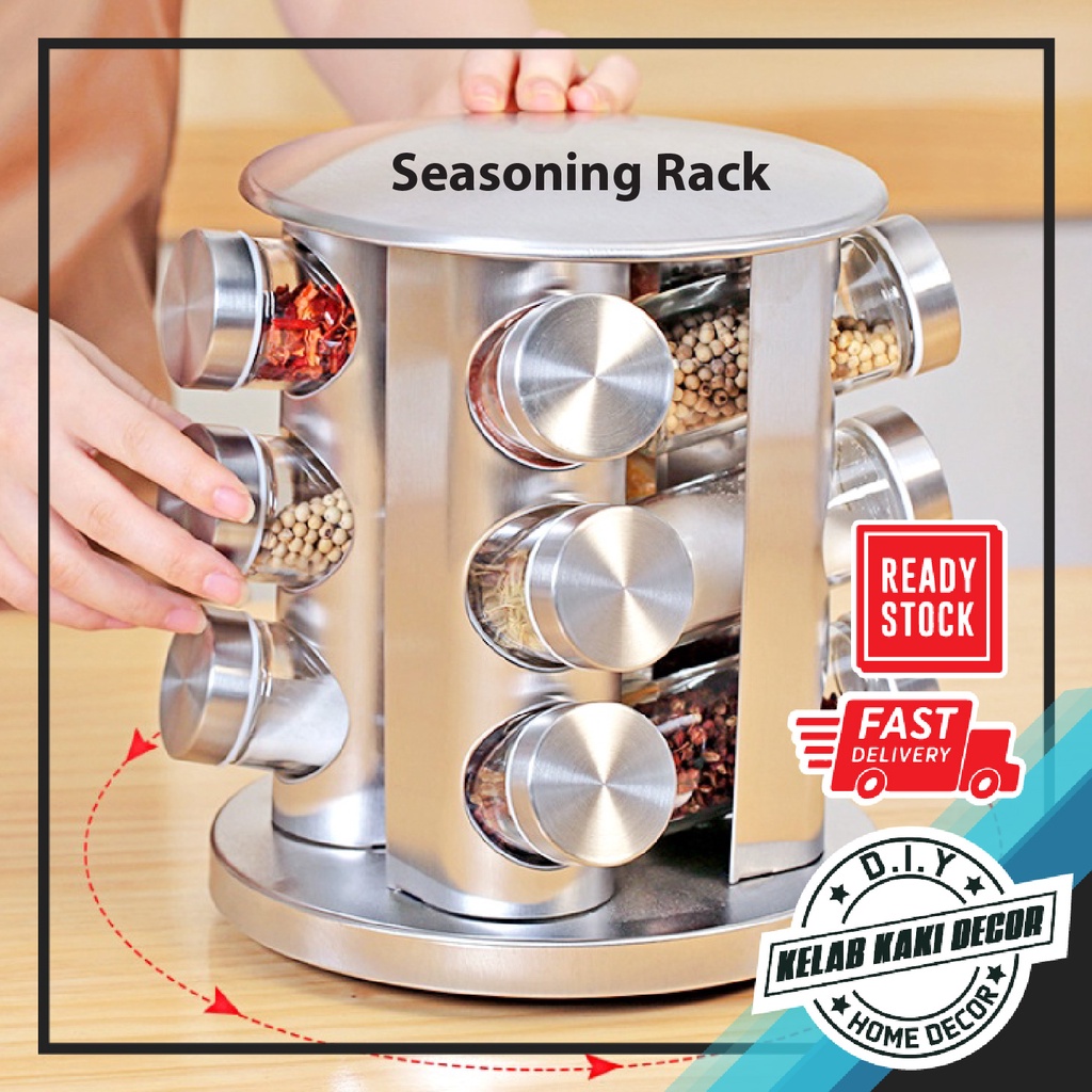 Stand Seasoning Rack 21.5cm/27.5cm Spice Rack 12-Jar/16-Jar Revolving ...