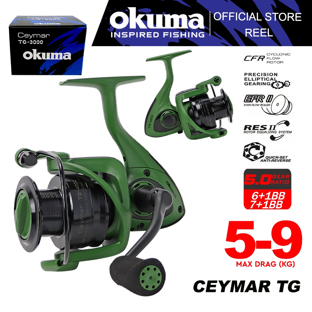Okuma Ceymar TG Tactical Green Spinning Fishing Reel Max Drag 5kg-9kg  Saltwater Freshwater
