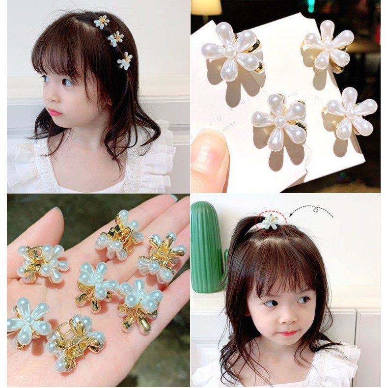 3Pcs Pearl Flower Mini Fringe Clip Hair Accessories Dopamine Style ...