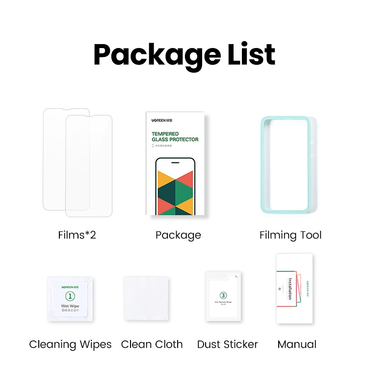 UGREEN 2PCS Phone Screen Protector For iPhone 14 Pro Max Tempered Glass