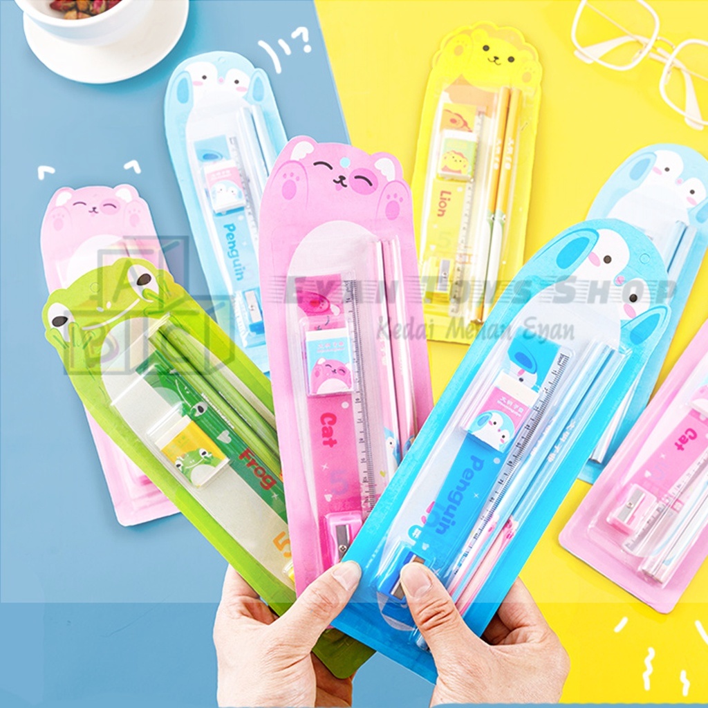 Set Alat Tulis Pensil 5 In 1 Kids Student Cartoon School Stationery 