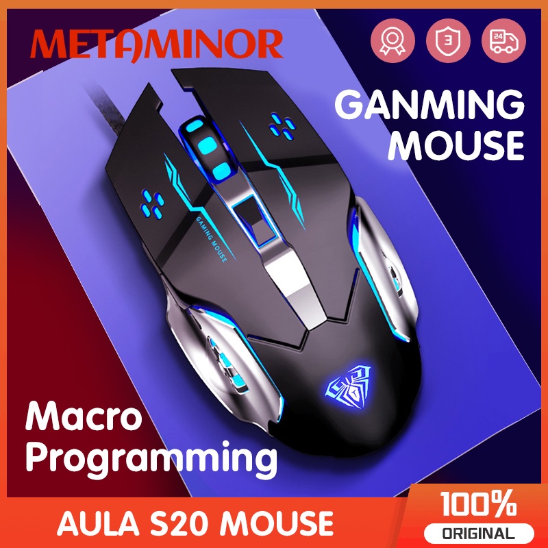 AULA S20 Wired Game Mouse Backlight 6keys 4speed DPI Mechanical Gaming