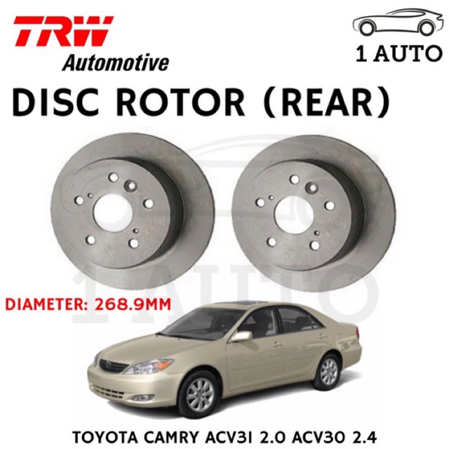 TRW REAR BELAKANG BRAKE DISC ROTOR for TOYOTA CAMRY ACV30 2.0 2.4 (2002 ...