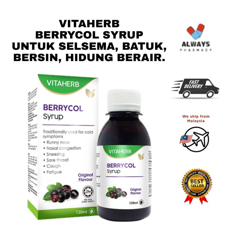 VITAHERB BERRYCOL SYRUP 120ML UNTUK BATUK, SELSEMA, BERSIN, HIDUNG ...